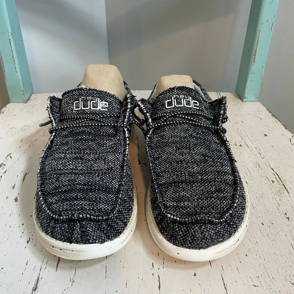 Hey Dude Wally Youth Sox Black White Kids Slip On Loafers Size 5Y 130134956